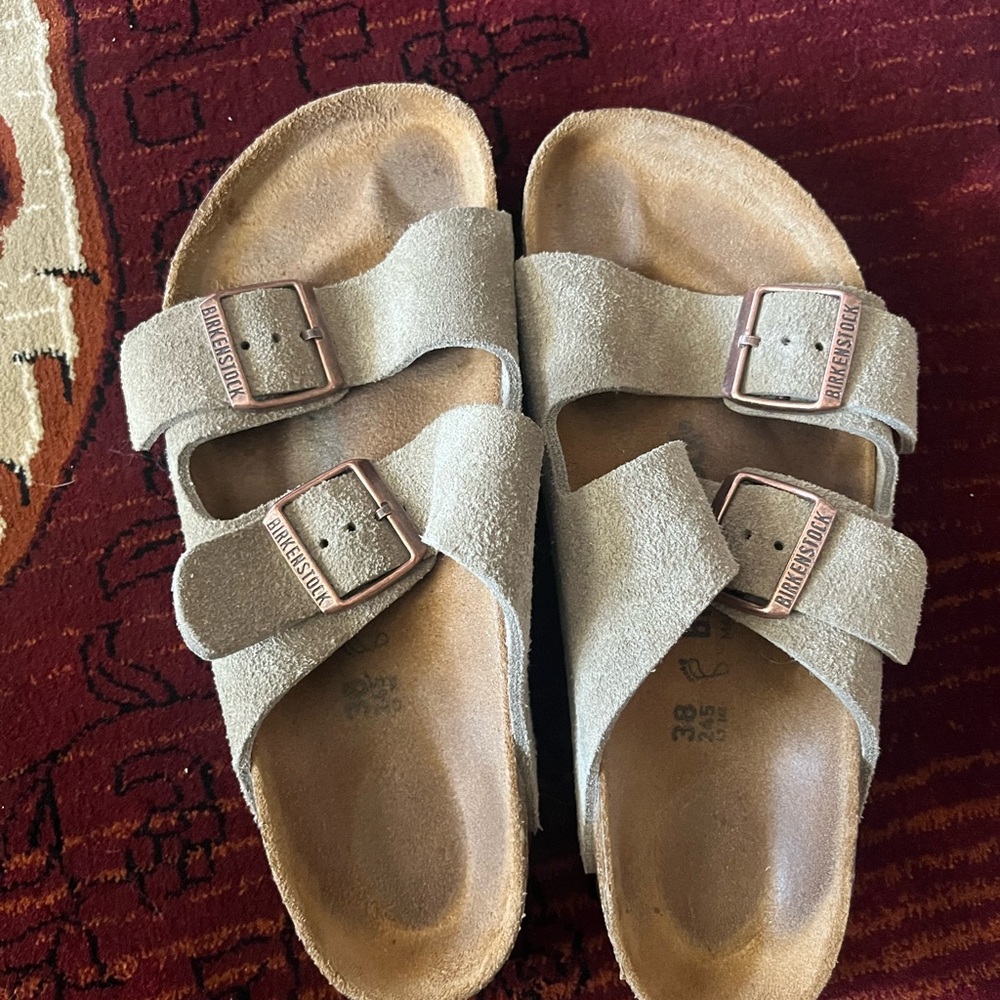 Arizona Suede Taupe Leather Birkenstock Sandals Comfortable Cork Footbed